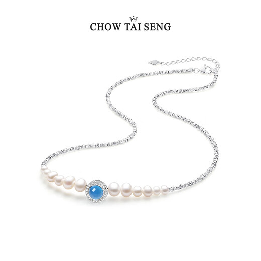 Zhou Taisheng Ocean's Heartbroken Silver Pearl Necklace Women's Sterling Silver Chalcedony Clavicle Chain Birthday Gift for Girlfriend