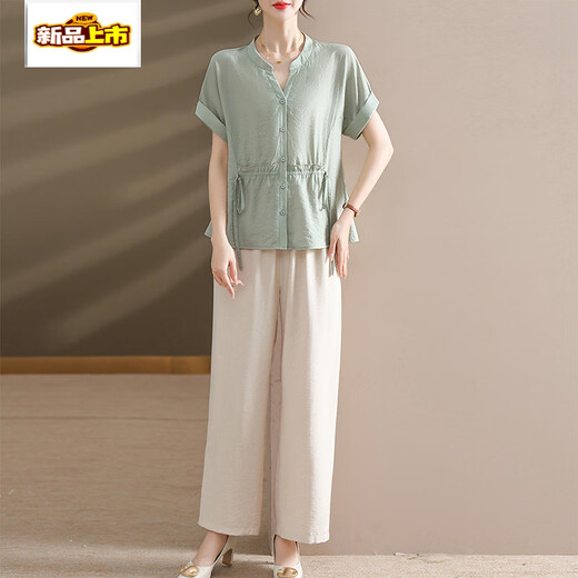 Neue Mutter-Sommeranzug modische und modische Lady Kurzärärmungshemd mit mittleren und älteren Frauen aus Baumwolle und Leinen Top 9435 Yellow Anzug XL [Vorgeschlagen 90-105jin [Jin ist 0,5 kg]]