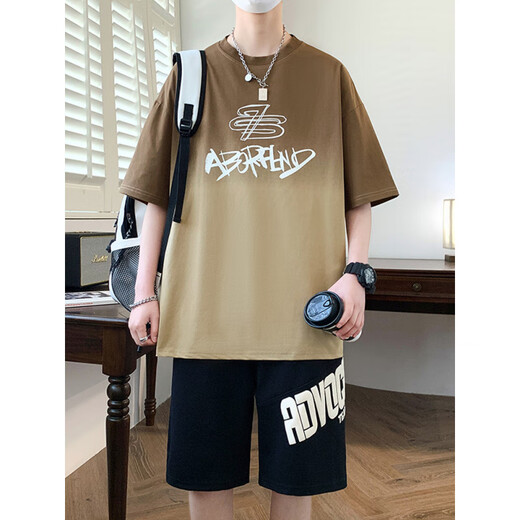 Teenager Sommersport-Set Kurzärmler T-Shirt 12-15 Highschool-Schüler 13 Kinder 3523-5 Weißes Set [Kurzarm + schwarze Shorts] 180 xl (ca. 120-135jin [Jin gleich 0,5 kg]))