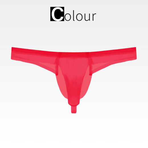 Men's sexy Ayi thong men's underwear ice silk mesh transparent underwear gun bullet separation elephant trunk seamless sexy M red (1 experience)