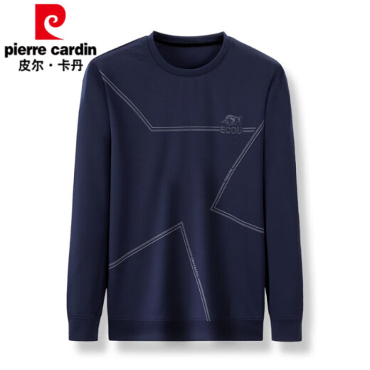 皮尔卡丹（pierre cardin）桑蚕丝长袖t恤男士圆领卫衣男春秋装上衣新款潮流体恤打底衫中年T 上青671款 春秋款 XL 175(140斤-160斤)