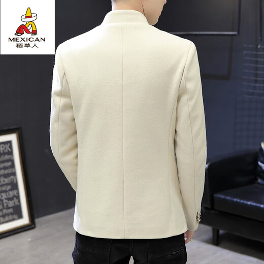 Scarecrow winter velvet suit jacket for men, Korean version, slim, stand-up collar, tunic suit, handsome, thickened and warm, solid color small suit, trendy off-white 2XL
