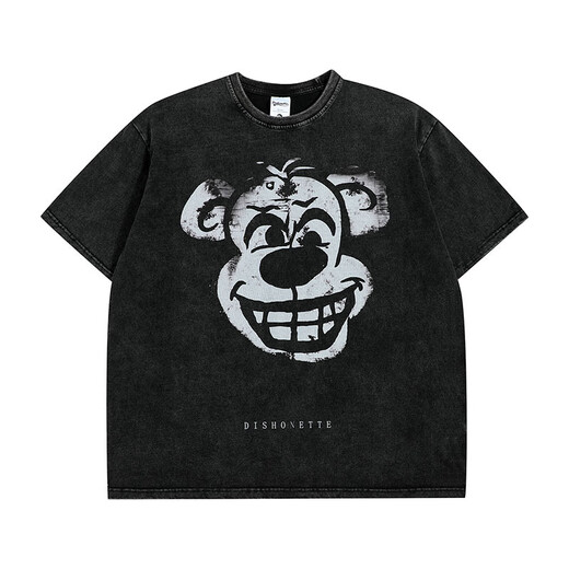 Yunzhaolu XFM national trend brand vintage retro print heavy wash-out short-sleeved T-shirt ins small neckline half-sleeved tee X6630 M