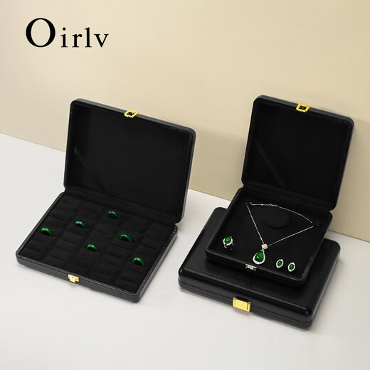 
Duobaoni light luxury jewelry box high-end leather jewelry display storage ring necklace earring box jewelry display gift box pendant/necklace box (black)-H15602