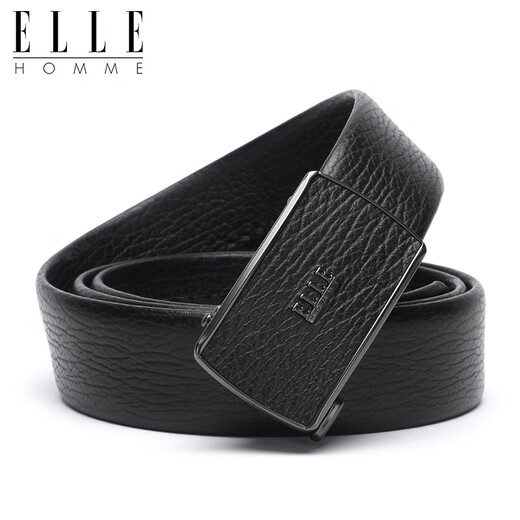 Elle Homme Herrengürtel Business Fashion Automatischer Schnalle -Gürtel, Top -Layer -Kuhspurgürtel, Herren 3235 Black 110 cm Geschenkbox