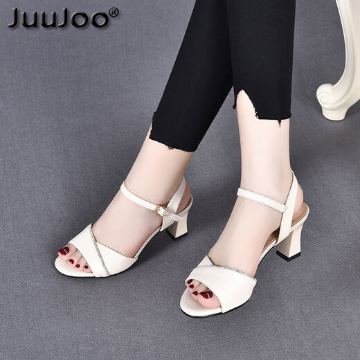 Juujoo Sandales à talons hauts pour femmes 2025 Été Nouveau bracelet en cuir à talon épais