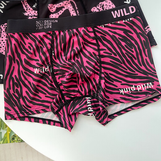 Mie Lanat Herren Unterwäsche Leopardenmuster Ice Seide vier Ecke Pink sexy Boxerhosen Low Taille 7A Crotch Modable Boy 1375+1376+13783 Strips 4xL180-200jin [Jin gleich 0,5 kg]
