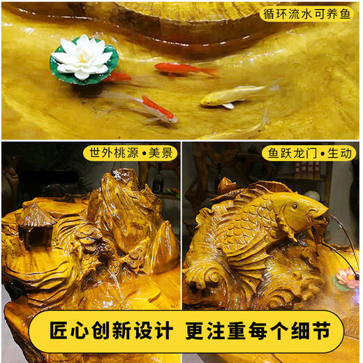 Coruscate Golden Silk Nanmu Raíz Tallado Tabla Tabla Tallado Tabla Tabla Salón Hogar Mesa de té de madera maciza Tabla de arte de té de madera 14 HC9277
