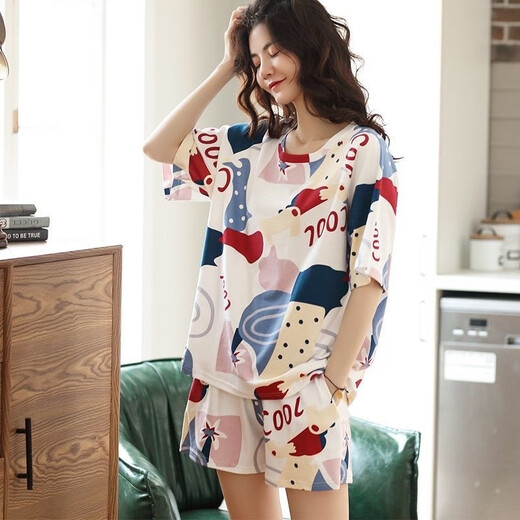 
Modal pure cotton pajamas for women in summer short-sleeved two-piece set cartoon sweet summer thin cute outdoor wear clothes orange A9856 shorts M [80-100Jin [Jin equals 0.5 kg]]
