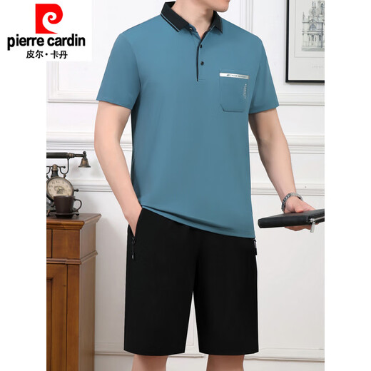 皮尔卡丹（pierre cardin）2025夏季新款中年男士爸爸父亲装冰丝短袖t恤短裤跑步运动服套装 693暗红 L 建议100斤-----120斤体恤+裤子