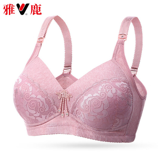 雅鹿高档妈妈款中年女性无钢圈胸罩调整型内衣加肥加大胸显小胸杯文胸 虾红色 80B 36