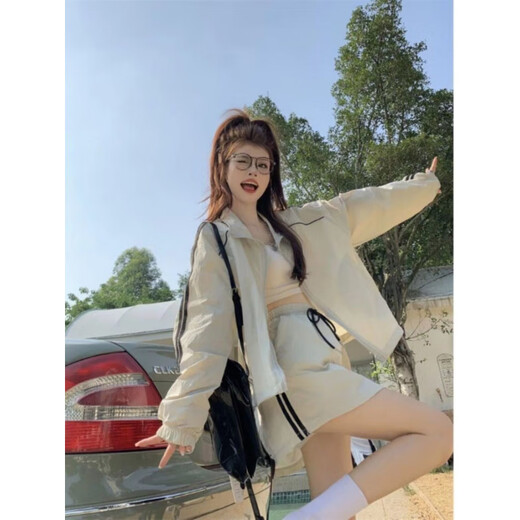 Champion Auspicious American heavyweight women's summer retro sunscreen clothes niche design high-waist skirt summer new two-piece set A1048-Temperature sunscreen two-piece set L Recommended (100-120Jin [Jin equals 0.5 kg])