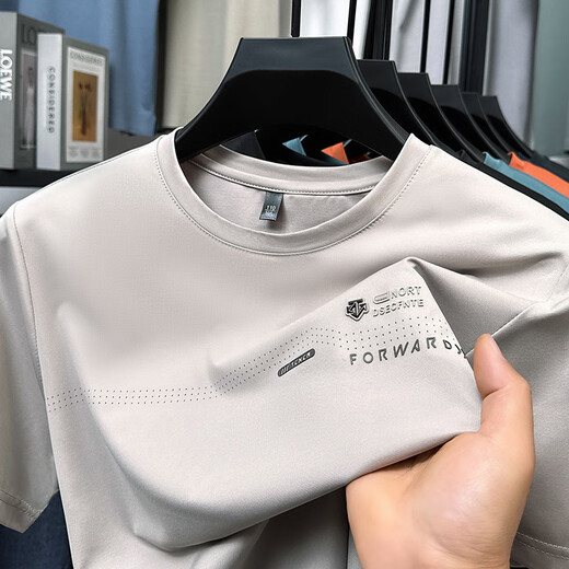 VANCL (VANCL) Lei Jun's new ice silk men's short-sleeved casual loose fashion T-shirt trendy printed top letter classic FXL-36-9898 dark gray M