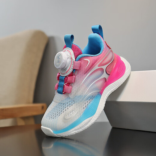 Li Ning's best-selling children's sports shoes 25 autumn new swivel buckle casual shoes non-slip soft sole mid-sized children's running shoes LZ9903 plum red single net 27