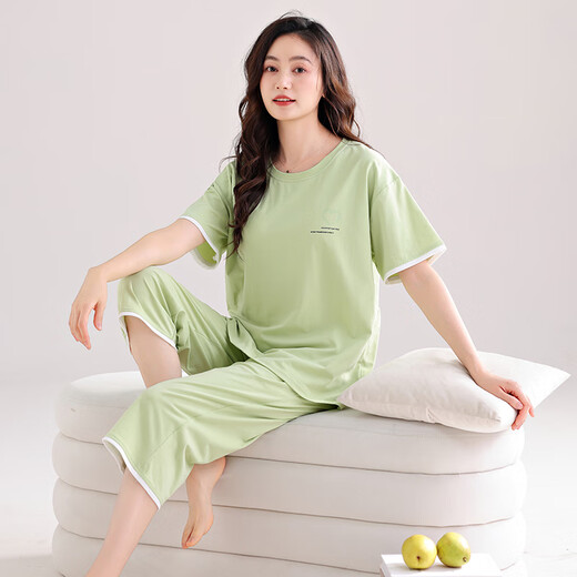 
Aoyanlai women's pajamas summer style modal cotton short-sleeved cropped pants middle-aged mother plus large size summer ice silk home clothes 7027# M [Suggested 80-Jin [Jin equals 0.5 kg]]