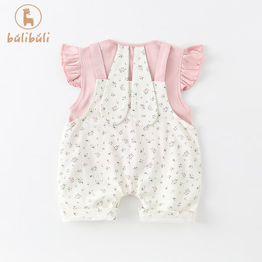 G.duck Girls Suit Summer Clothes 2025 New Baby Girl Western Style T-shirt Bib Shorts Summer Baby Clothes Two-piece Set Pink 73cm