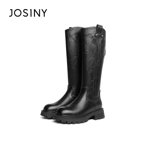Zhuoshini thick-soled boots for women in autumn and winter plus velvet tall knight boots for small people, no more than knee boots, black 36