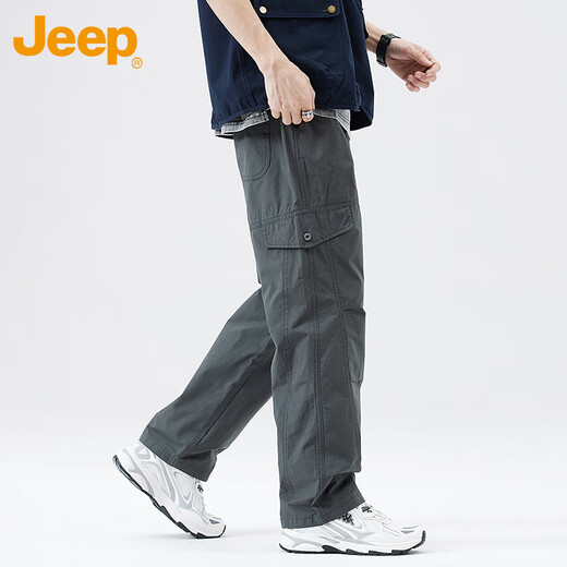 吉普（JEEP）凉感工装裤子男士夏季冰丝薄款休闲裤宽松速干潮流男裤 灰色 XL