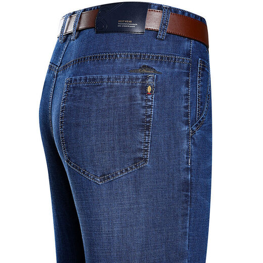Jiumuwang men's pants expert summer thin men's jeans business loose straight casual pants cotton jeans middle-aged large size trousers men 3892 medium blue 30