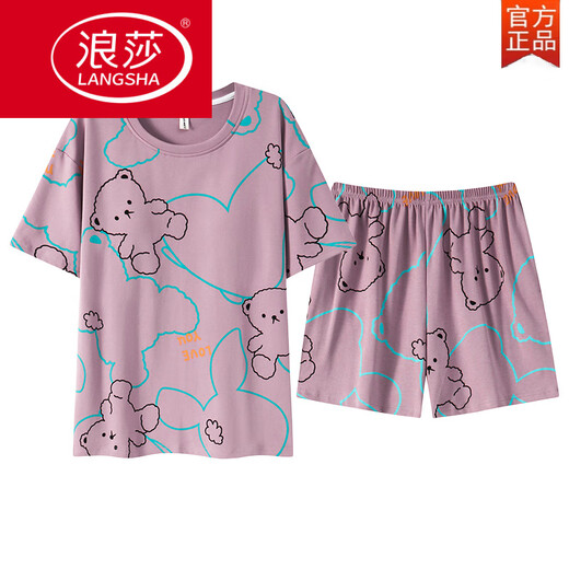 LangSha pajamas for women in summer with breast pads integrated thin cotton short sleeves cute girls loose large size home clothing suits for wearing outside with breast pads short sleeves - G1047 M women [recommended 80-100Jin [Jin equals 0.5 kg]]