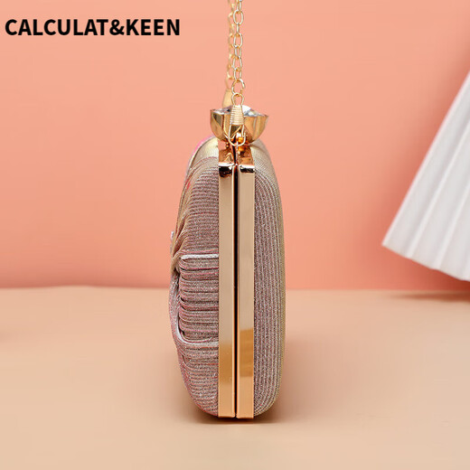 CALCULAT&KEEN欧美晚宴包褶皱手拿包优雅旗袍包晚宴会派对礼服包化妆包 香槟色