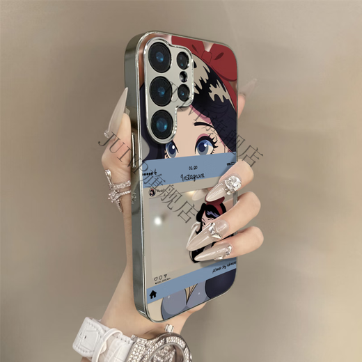 Juivp Comic Princess Samsung Gaaxys25 Case Samsungs24, подходящий для S23UTRA New Bag S22PUS Anti-Fall S23 Personality S22+ SET Женский зеркал макияжа с высоким полным зеркалом-зеркало-белым комиксом 9896 Samsung Gaaxy S24 PU