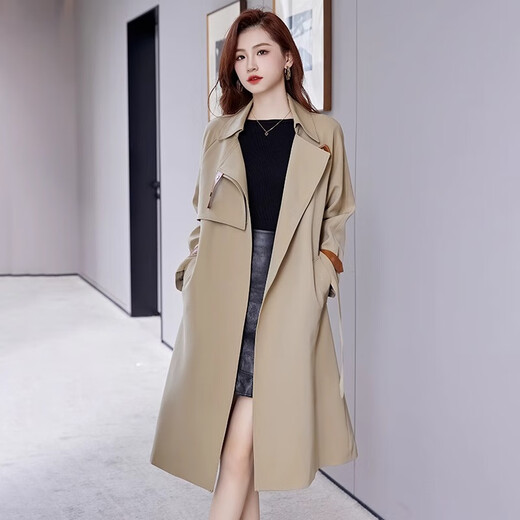 ROMON (ROMON) trench coat for women 2025 new spring and autumn Korean style loose and casual high-end brand age-reducing medium-length coat trendy coat for women Coffee M Recommended 95-120Jin [Jin equals 0.5 kg]