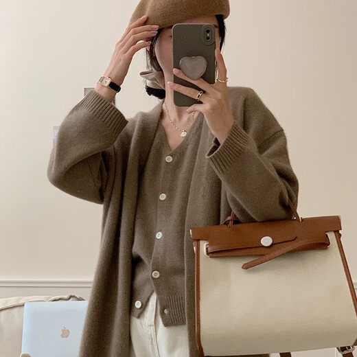ROMON knitted sweater women Maillard style raccoon fluffy jacket women 2025 spring and autumn loose silhouette Korean long style gold embroidery red one size /155-90Jin [Jin equals 0.5 kg]-170-140Jin [Jin equals 0.5 kg]