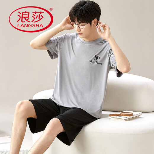 LangSha (LangSha) Large Size Men's Pajamas Summer Modal Short Sleeve Shorts Thin 2025 New Summer Ice Silk Home Clothing Set Flagship Store-6623 L