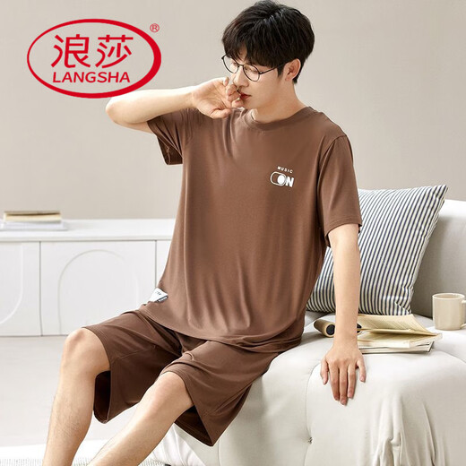 LangSha (LangSha) Large Size Men's Pajamas Summer Modal Short Sleeve Shorts Thin 2025 New Summer Ice Silk Home Clothing Set Flagship Store-6623 L