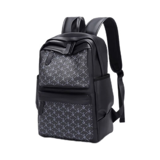 Slazenger versatile multi-pocket commuting classic retro full-print presbyterian soft leather travel bag backpack backpack pattern black