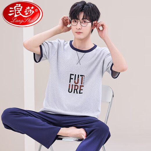 Langsha Pajamas d'été pantalon à manches courtes pour hommes coton pur coton jeunesse automne d'automne à demi-manche à manches minces de vêtements de maison mince et automne 3519 pantalon à manches courtes