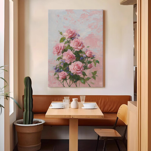 Dafen Oil Painting Village Rose Entrance Decoration Painting High-end Living Room Sofa Background Wall Hanging Flowers Restaurant Mural A 30*40CM HD Texture Picture Honorable Black Frame (35m1