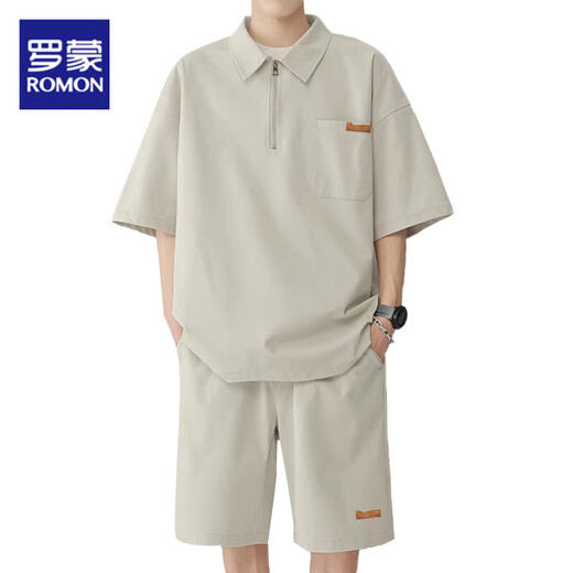 Romon Polo Hals kurzärmeligte T-Shirt Herren Sommereis Ice Seide Dünne Shorts Anzug lässig Lose große Sportbekleidung Sommeranzug TZ056 Meter Weiß M.