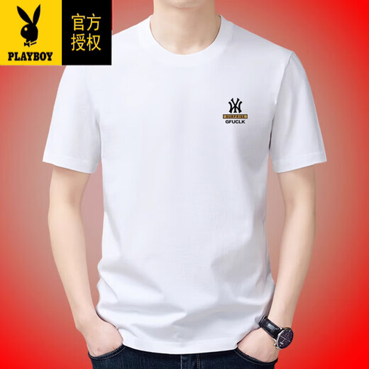 花花公子（PLAYBOY）夏季新款男士短袖T恤宽松纯色高档半袖体恤圆领纯棉上衣服顺滑 Y9929黄色 M -120斤穿