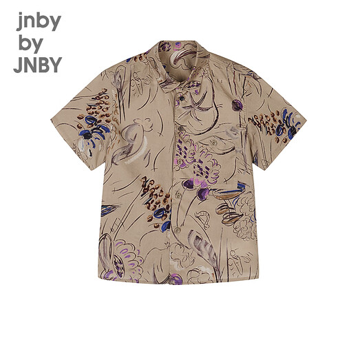 Jnby by JNBY Jiangnan Buyi children's short-sleeved shirt cotton printed poplin A-type loose and light summer boys and girls 1P5211480 920/khaki colorful mixed color 100 cm