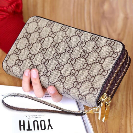 Xiangfu Handtasche Damen Clutch Bag European und American Fashion Wallet Frauen Langer Kapazität großer Kapazität Reißverschluss Kupplungsbeutel GD Doppelzipper-Dark Brown