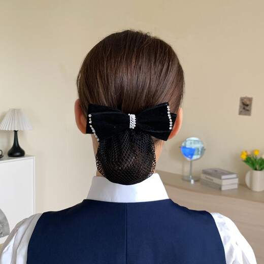 蝴蝶结发夹女生后脑勺多发卡夹发饰绒面弹簧夹发网头花盘发发袋 【K694-D款细网】