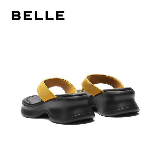 百丽（Belle）简约亲肤夹趾拖鞋女2025夏新厚底增高可外穿拖鞋B2711BT5 黄色 36