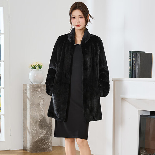 
Winter Home Brand Fur 2025 New Imported Mink Coat Women's Full Mink Mid-Long Stand Collar Mink Fur Jacket Black 2XL 140Jin[Jin equals 0.5 kg]-160Jin[Jin equals 0.5 kg]