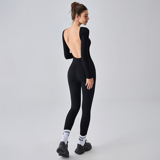 Crocodile (EYU) Yoga Wear Women's Nude Yoga Pula Increase Intensity Dance Fitness Wear Training Tight Sports Jumpsuit Black Removable Breast Pad_Large Backless Long Sleeve Pants L 165_(Recommended 110-125 Jin Jin equals 0.5 kg)