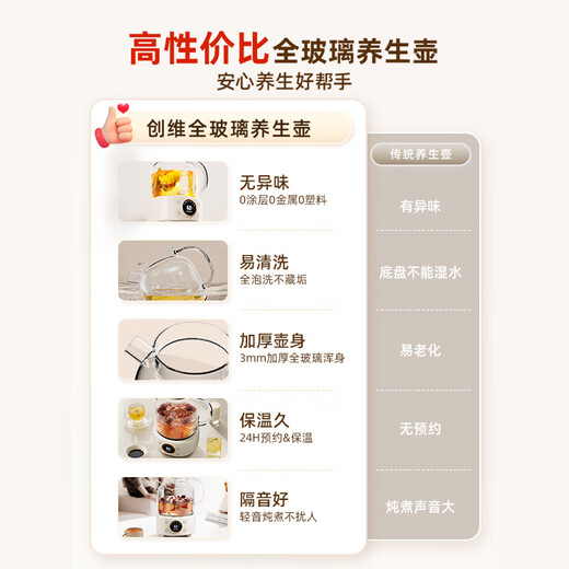 Skyworth government subsidy 0 glue all-glass health pot 1.2L with filter office multi-function teapot kettle milk regulator electric kettle flower teapot S236