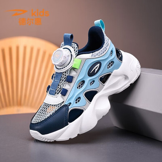 Del Hui Kinderschuhe Jungen Sportschuhe 2025 Sommer neu atmungsaktive Box Rahmenschuhe Kinder mittelgroßen großen Kindern Sandalen Z9926 Sky Blue Hollow Single Net 30 Code/innere Länge 19.0 cm