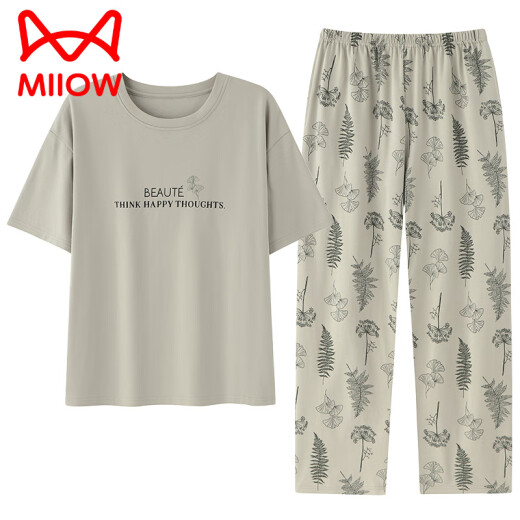 猫人（MiiOW）纯棉睡衣女款夏季2025年新款短袖长裤夏款女士套装居家居服 Y9716 M 建议80-100斤穿