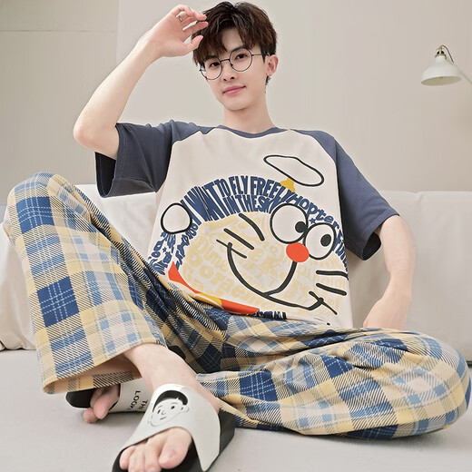 GTYUWVG睡衣男士春秋季款纯棉短袖长裤夏季青少年学生大童大码家居服套装 xll-11143 M 小码适合身高155C左右体重80-