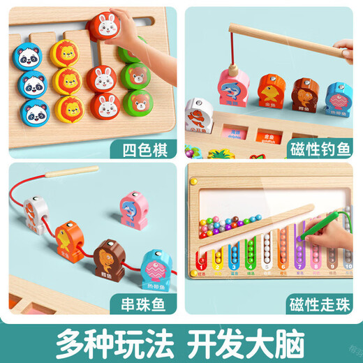 Linguo Alemania Juguetes de infantil y infantil de alta gama Montados de construcción ensamblados Montessori Educación temprana Ilustración Puzzle para niños y niñas de 1 a 3 años, seis en uno Multi-Funcional Cadena de frutas + 46 cuentas