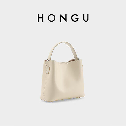 
Honggu Bag Women's Bag 2025 New Cowhide One-Shoulder Tote Bag Commuter Large Capacity Bucket Bag Women's Bag Blanch