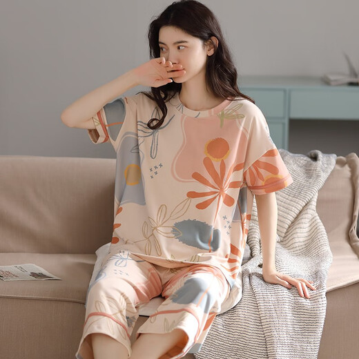 Hengyuanxiang 2025 Pyjamas für Frauen, sommerliche kurze Baumwoll-Kurzärmel-Hose, kann außerhalb von Frauen mit Kleidung getragen werden.