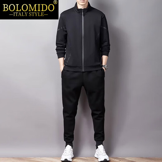 Bolomido High-End-Luxus-Luxus-Herren-High-End-Sportanzug Herren Frühling und Herbst-Strickjacke Hose Casual Anzug 32119 Schwarzes zweiteiliger Set m