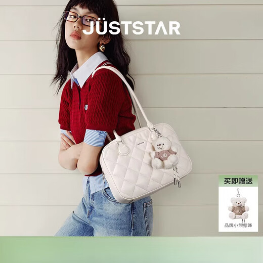 欧时纳（JUST STAR）华夫吐司包女中号2025新款通勤单肩腋下托特包大容量电脑包 巧克力棕大号+挂饰【可放13寸电